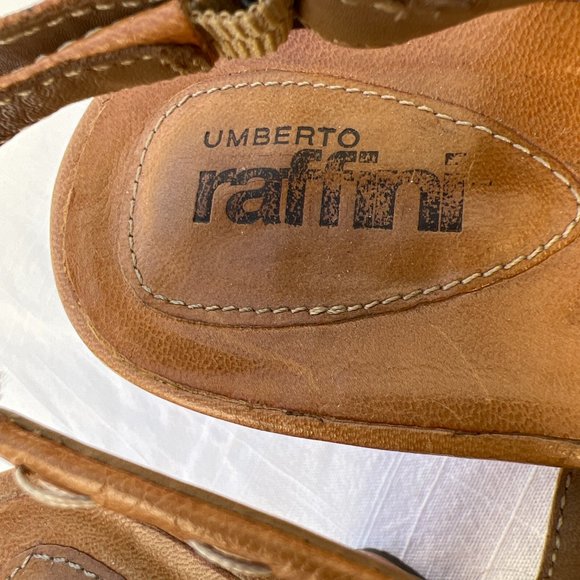 Umberto Raffini Open Toe Slip On Strappy Stitching Details High 4" Heel Tan Sz10 - Picture 4 of 7